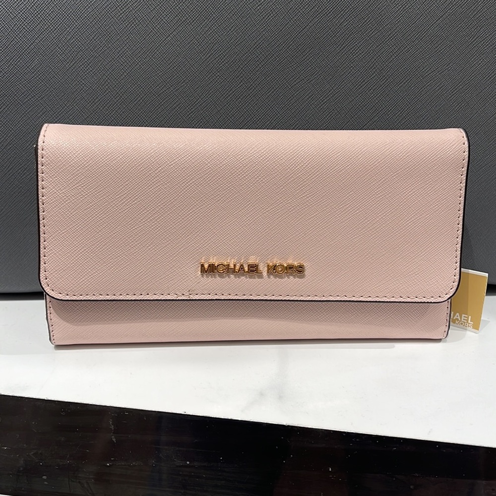 MICHAEL KORS JET SET TRAVEL LARGE TRIFOLD WALLET POWDER BLUSH COLOR - Picture 16 of 16